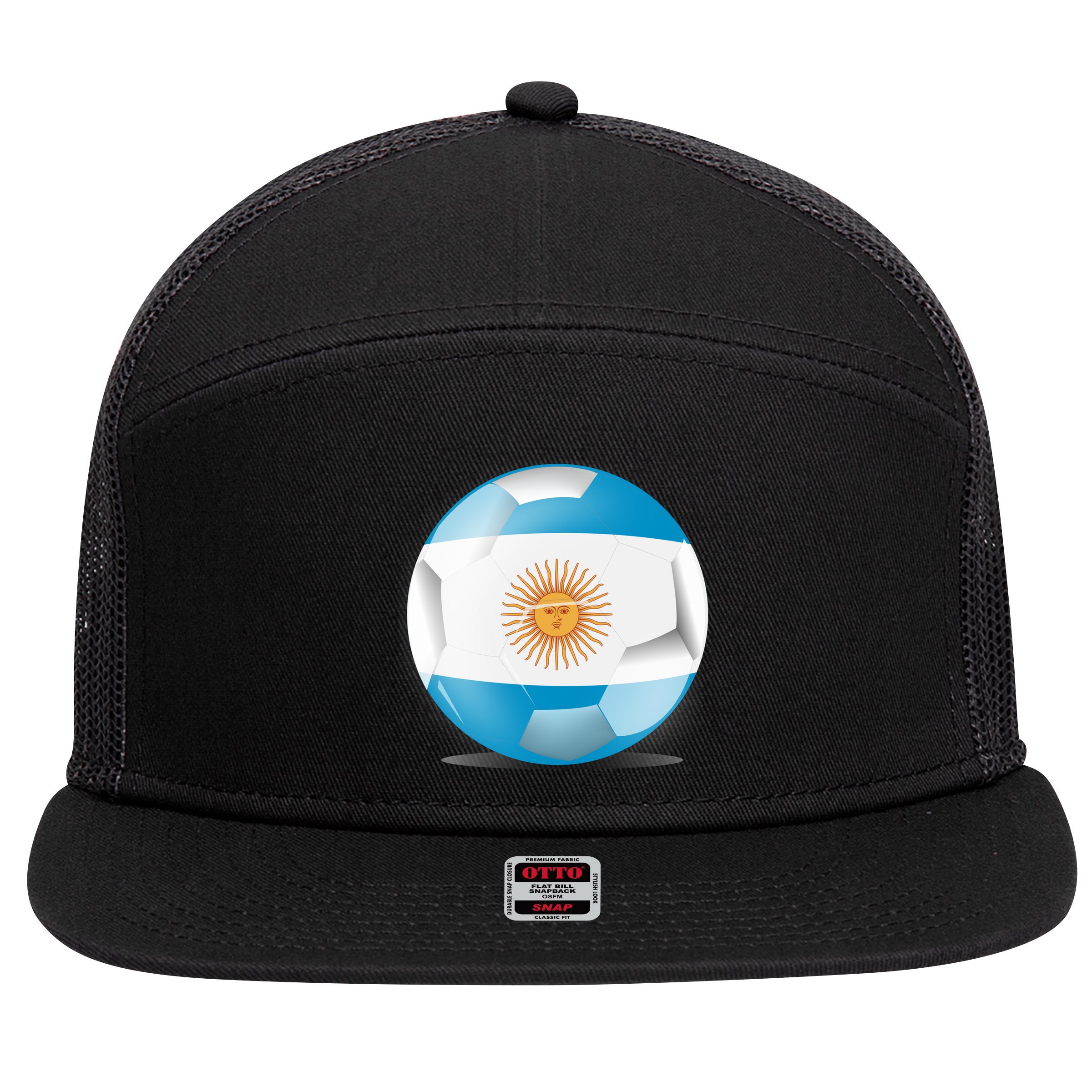 Soccer Ball Country Flag Argentina 7 Panel Mesh Trucker Snapback Hat
