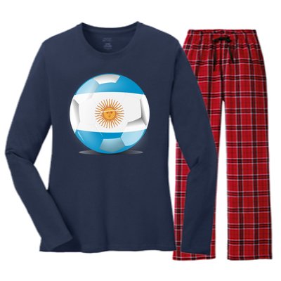 Soccer Ball Country Flag Argentina Women's Long Sleeve Flannel Pajama Set 