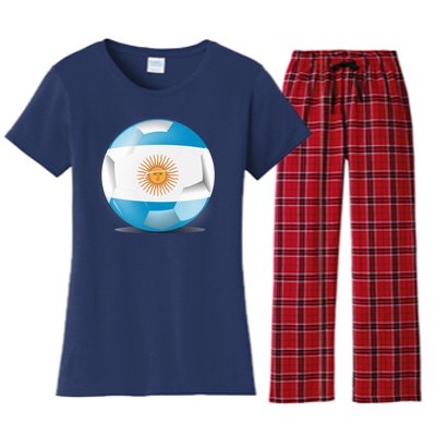 Soccer Ball Country Flag Argentina Women's Flannel Pajama Set