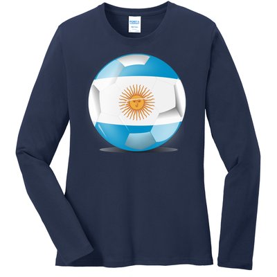 Soccer Ball Country Flag Argentina Ladies Long Sleeve Shirt