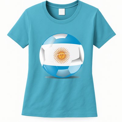 Soccer Ball Country Flag Argentina Womens T-Shirt