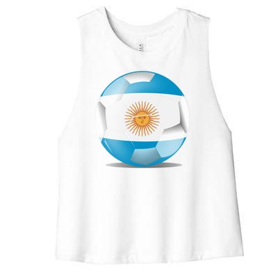 Soccer Ball Country Flag Argentina Women's Racerback Cropped Tank