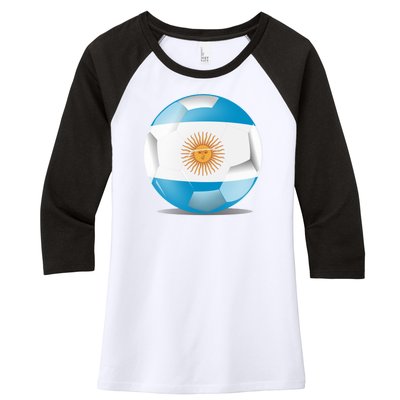 Soccer Ball Country Flag Argentina Women's Tri-Blend 3/4-Sleeve Raglan Shirt