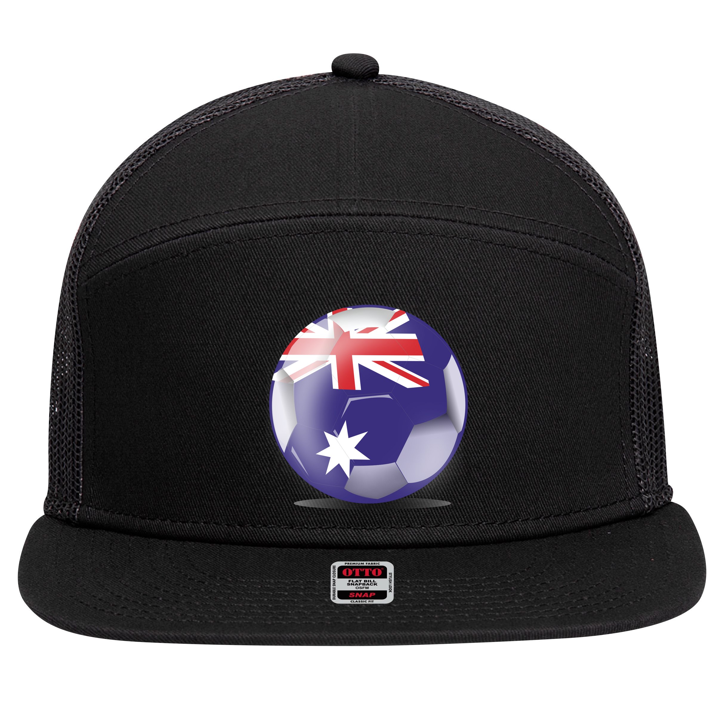 Soccer Ball Country Flag Australia 7 Panel Mesh Trucker Snapback Hat
