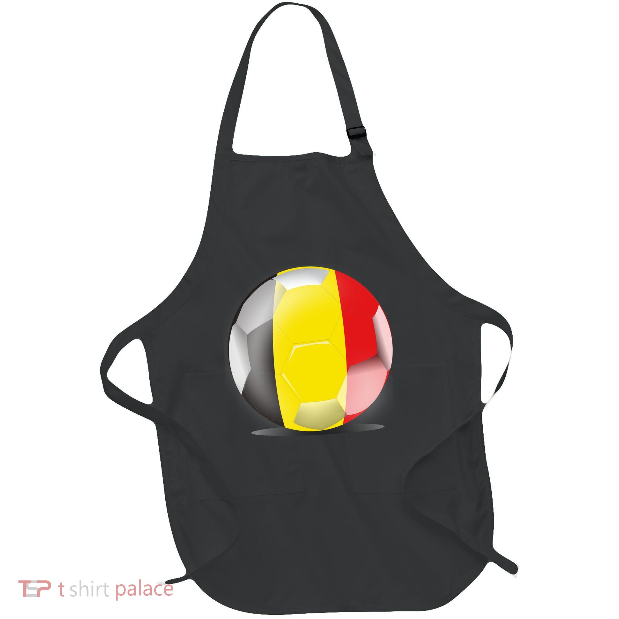 Soccer Ball Country Flag Belgium Full-Length Apron With Pockets