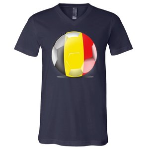 Soccer Ball Country Flag Belgium V-Neck T-Shirt