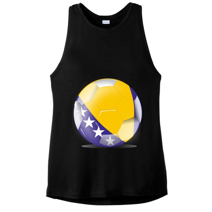 Soccer Ball Country Flag Bosnia Herzegovina Ladies PosiCharge Tri-Blend Wicking Tank