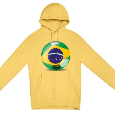 Soccer Ball Country Flag Brazil Premium Pullover Hoodie