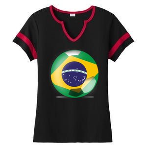 Soccer Ball Country Flag Brazil Ladies Halftime Notch Neck Tee