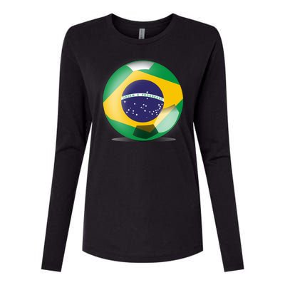 Soccer Ball Country Flag Brazil Womens Cotton Relaxed Long Sleeve T-Shirt