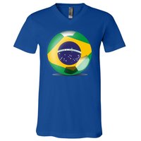 Soccer Ball Country Flag Brazil V-Neck T-Shirt