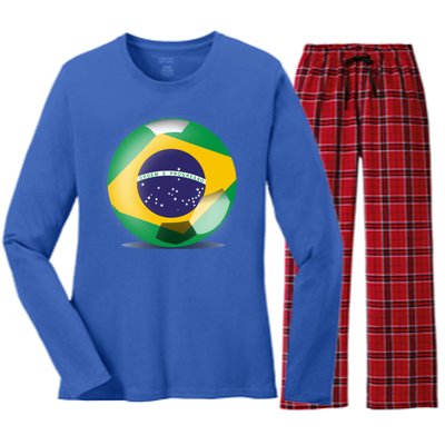 Soccer Ball Country Flag Brazil Women's Long Sleeve Flannel Pajama Set 