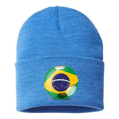 Soccer Ball Country Flag Brazil Sustainable Knit Beanie