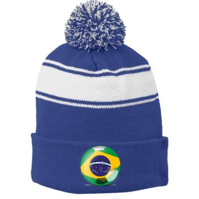 Soccer Ball Country Flag Brazil Stripe Pom Pom Beanie