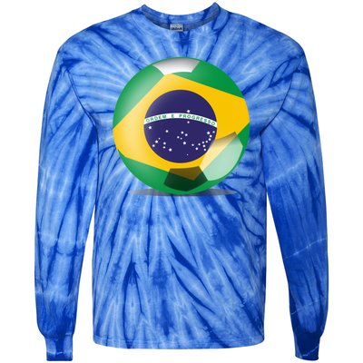 Soccer Ball Country Flag Brazil Tie-Dye Long Sleeve Shirt