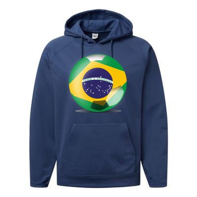 Soccer Ball Country Flag Brazil Performance Fleece Hoodie