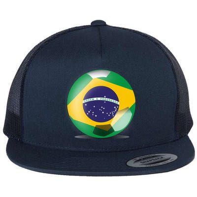 Soccer Ball Country Flag Brazil Flat Bill Trucker Hat