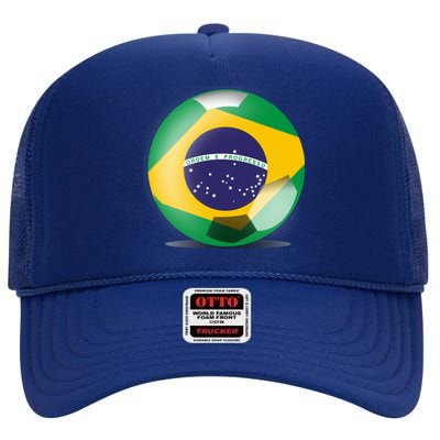 Soccer Ball Country Flag Brazil High Crown Mesh Back Trucker Hat