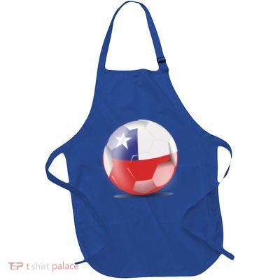 Soccer Ball Country Flag Chile Full-Length Apron With Pockets