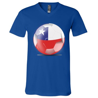 Soccer Ball Country Flag Chile V-Neck T-Shirt
