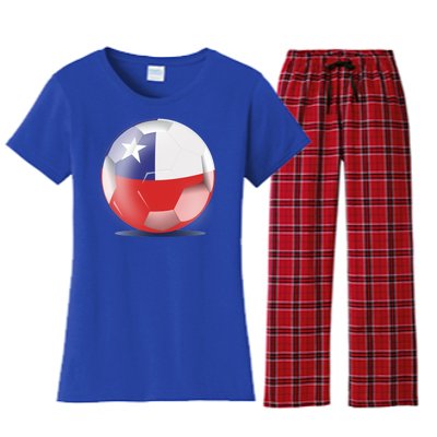 Soccer Ball Country Flag Chile Women's Flannel Pajama Set