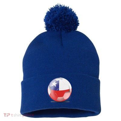 Soccer Ball Country Flag Chile Pom Pom 12in Knit Beanie