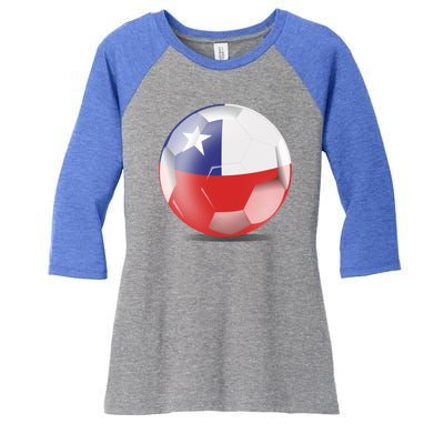 Soccer Ball Country Flag Chile Women's Tri-Blend 3/4-Sleeve Raglan Shirt