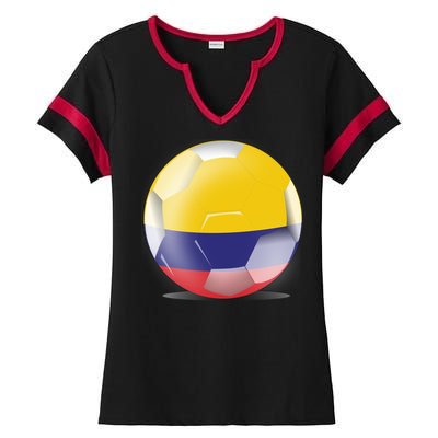 Soccer Ball Country Flag Colombia Ladies Halftime Notch Neck Tee