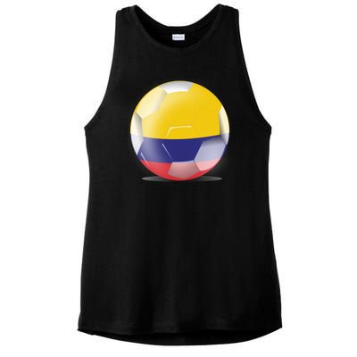 Soccer Ball Country Flag Colombia Ladies PosiCharge Tri-Blend Wicking Tank