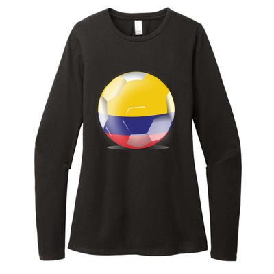 Soccer Ball Country Flag Colombia Womens CVC Long Sleeve Shirt