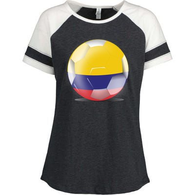 Soccer Ball Country Flag Colombia Enza Ladies Jersey Colorblock Tee