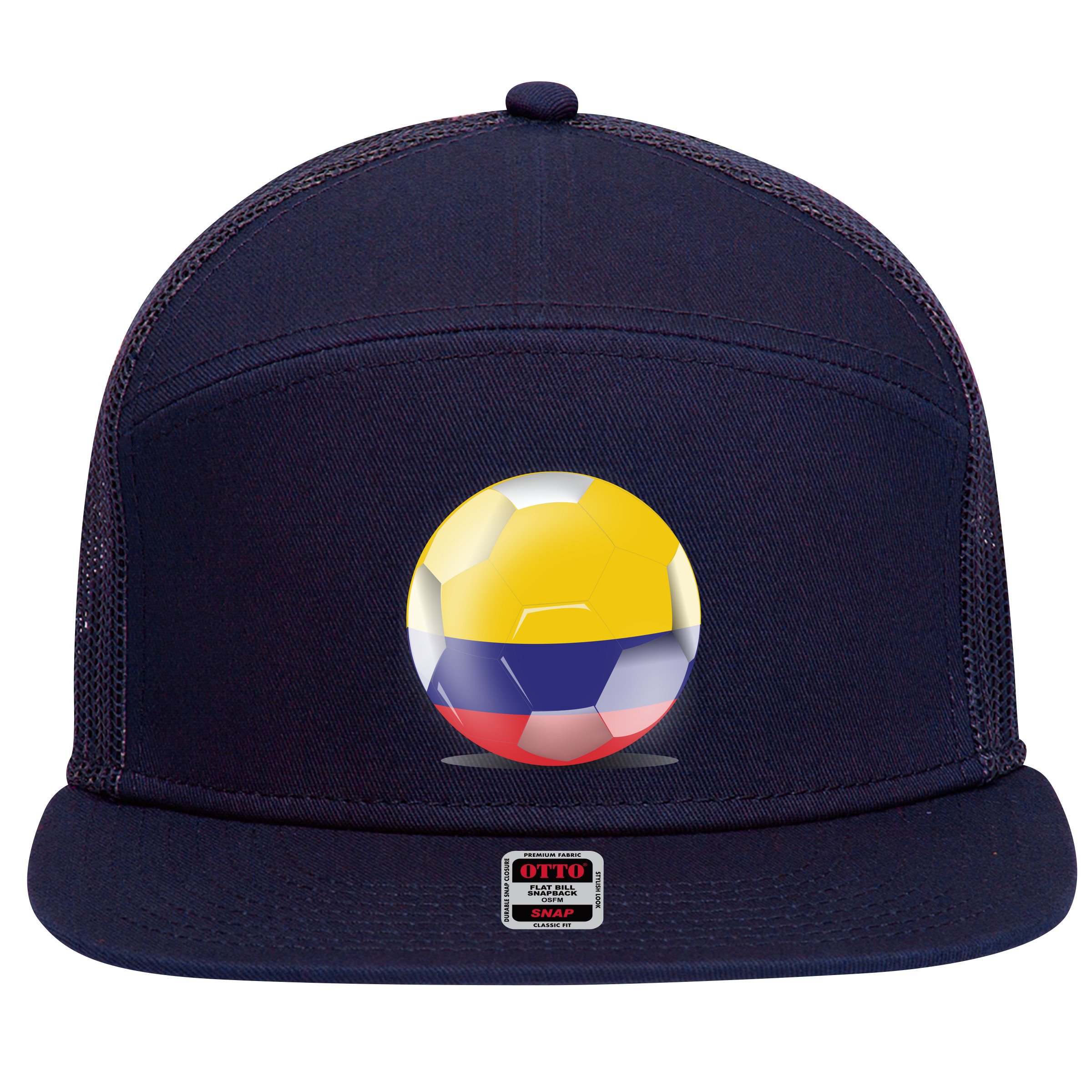 Soccer Ball Country Flag Colombia 7 Panel Mesh Trucker Snapback Hat