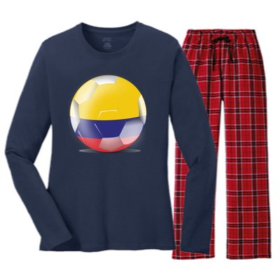 Soccer Ball Country Flag Colombia Women's Long Sleeve Flannel Pajama Set 