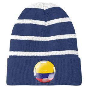 Soccer Ball Country Flag Colombia Striped Beanie with Solid Band