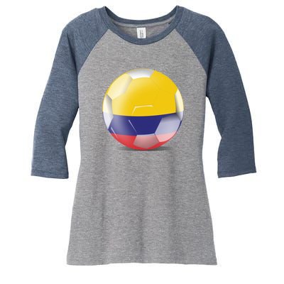 Soccer Ball Country Flag Colombia Women's Tri-Blend 3/4-Sleeve Raglan Shirt