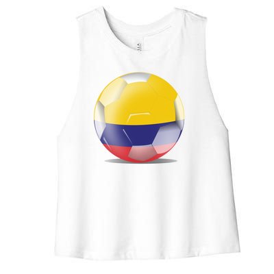 Soccer Ball Country Flag Colombia Women's Racerback Cropped Tank