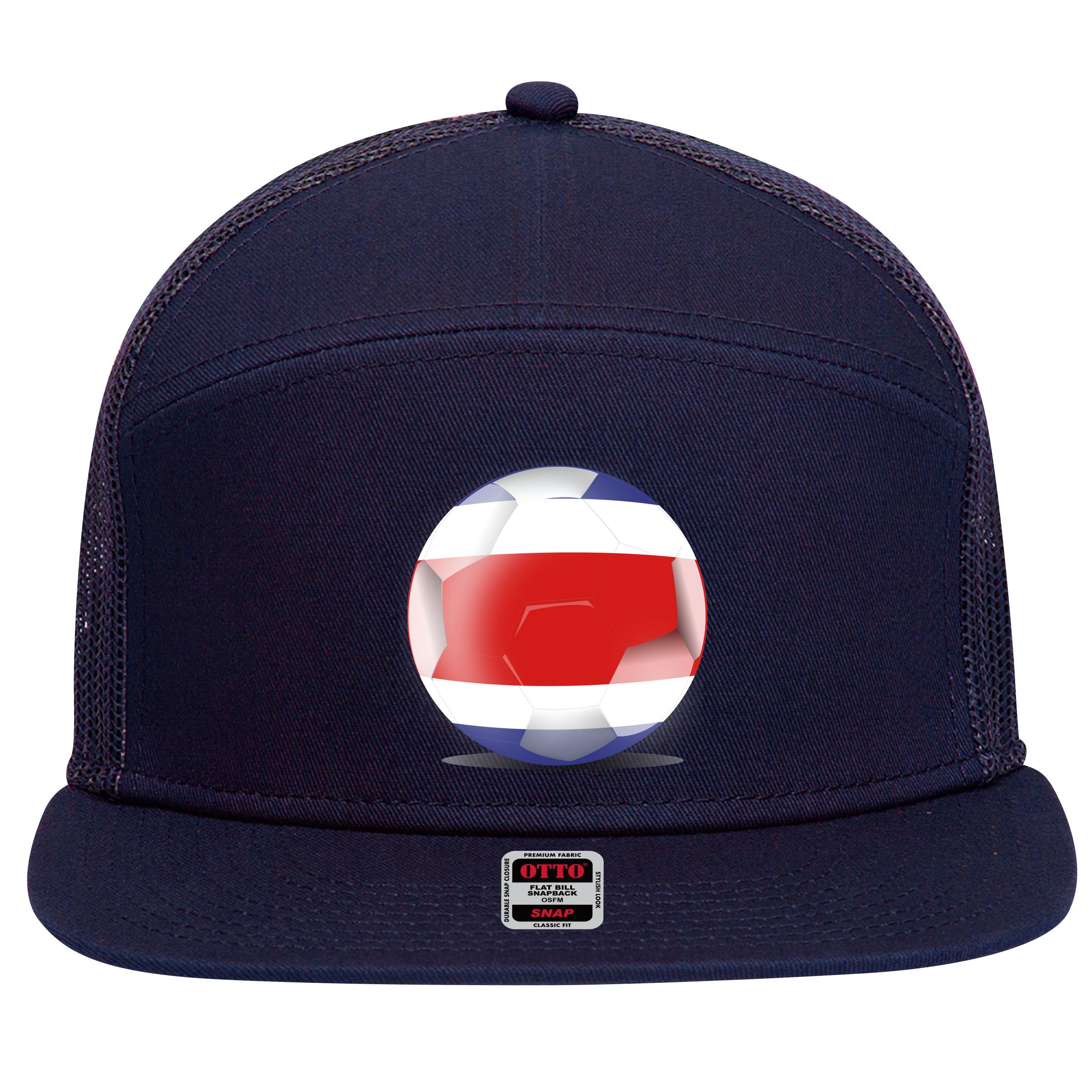 Soccer Ball Country Flag Costa Rica 7 Panel Mesh Trucker Snapback Hat