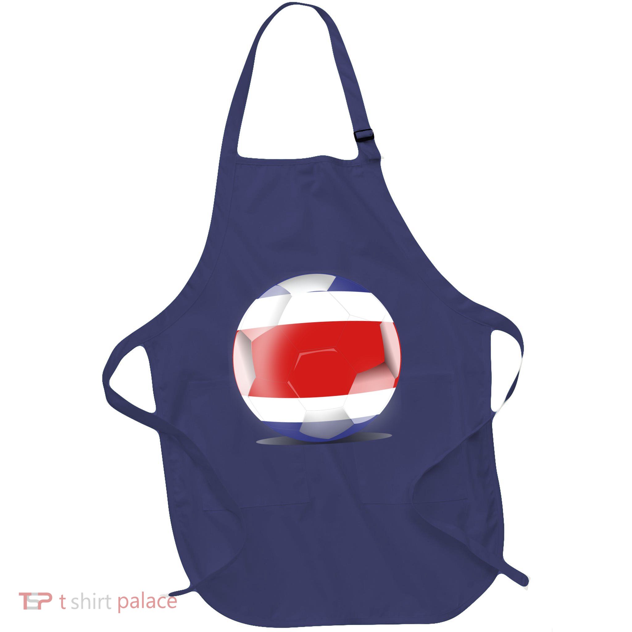 Soccer Ball Country Flag Costa Rica Full-Length Apron With Pockets