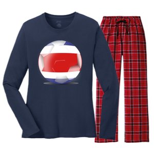 Soccer Ball Country Flag Costa Rica Women's Long Sleeve Flannel Pajama Set 