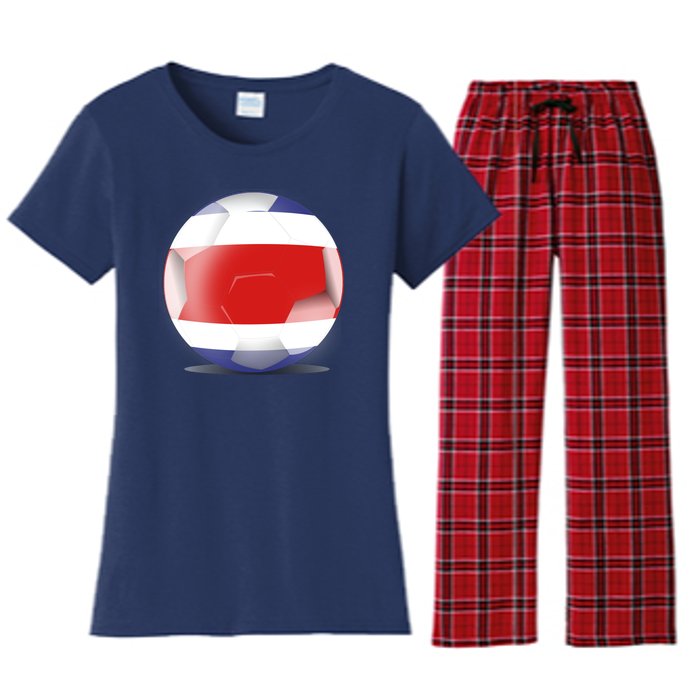 Soccer Ball Country Flag Costa Rica Women's Flannel Pajama Set