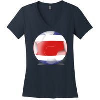 Soccer Ball Country Flag Costa Rica Women's V-Neck T-Shirt