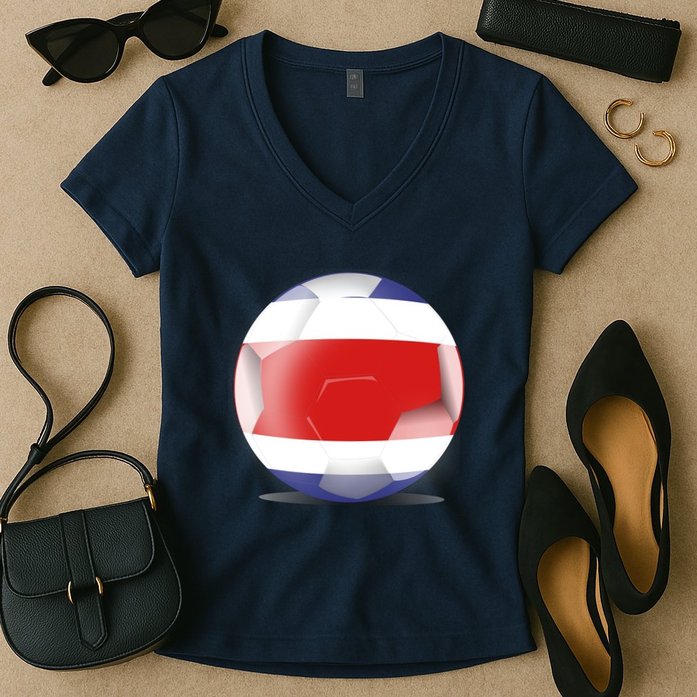 Soccer Ball Country Flag Costa Rica Women's V-Neck T-Shirt