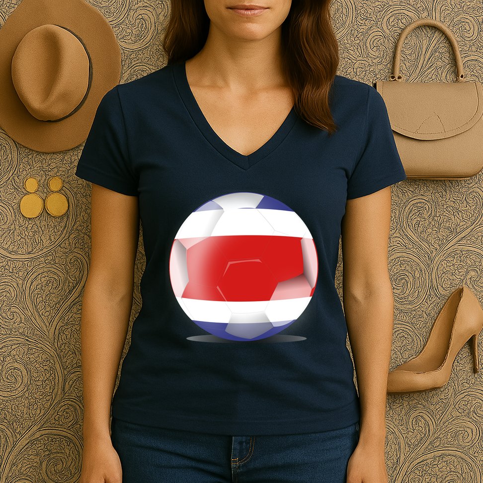Soccer Ball Country Flag Costa Rica Women's V-Neck T-Shirt