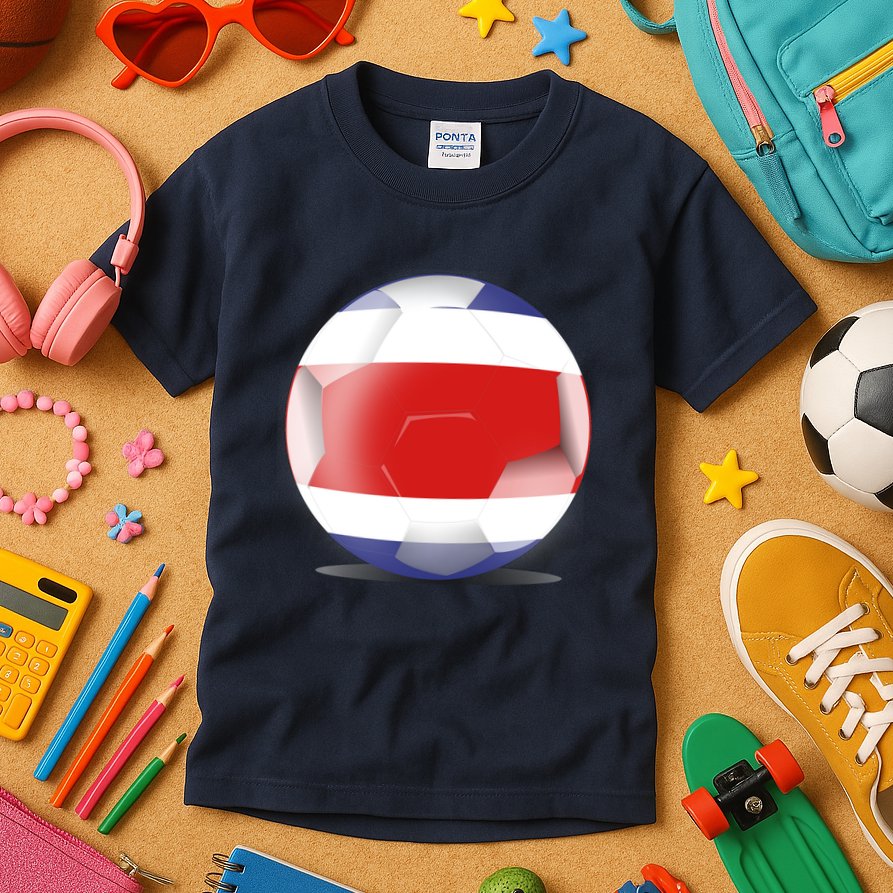 Soccer Ball Country Flag Costa Rica Kids T-Shirt
