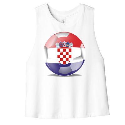 Soccer Ball Country Flag Croatia Women's Racerback Cropped Tank