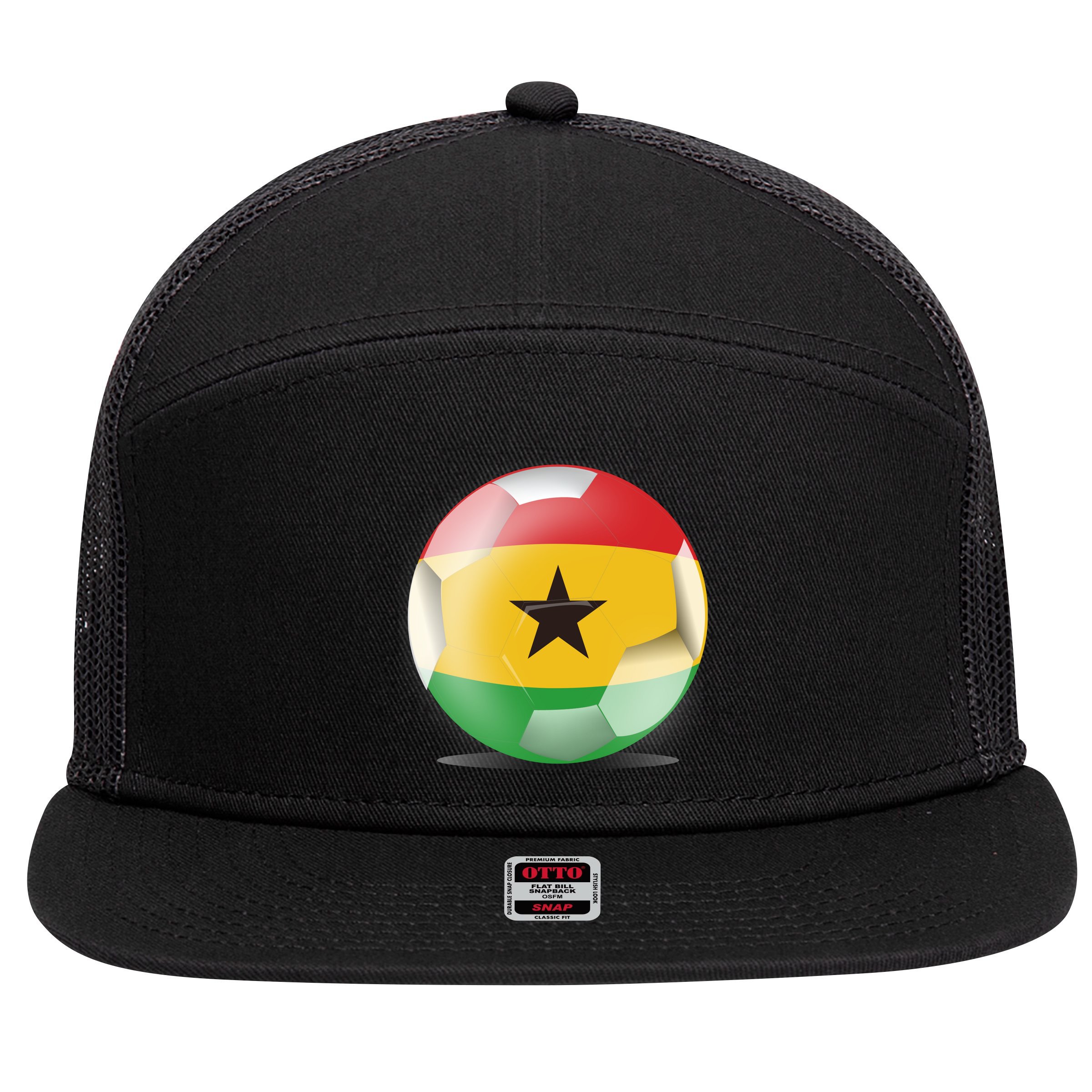 Soccer Ball Country Flag Ghana 7 Panel Mesh Trucker Snapback Hat