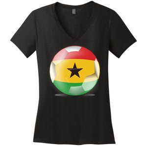 Soccer Ball Country Flag Ghana Women's V-Neck T-Shirt