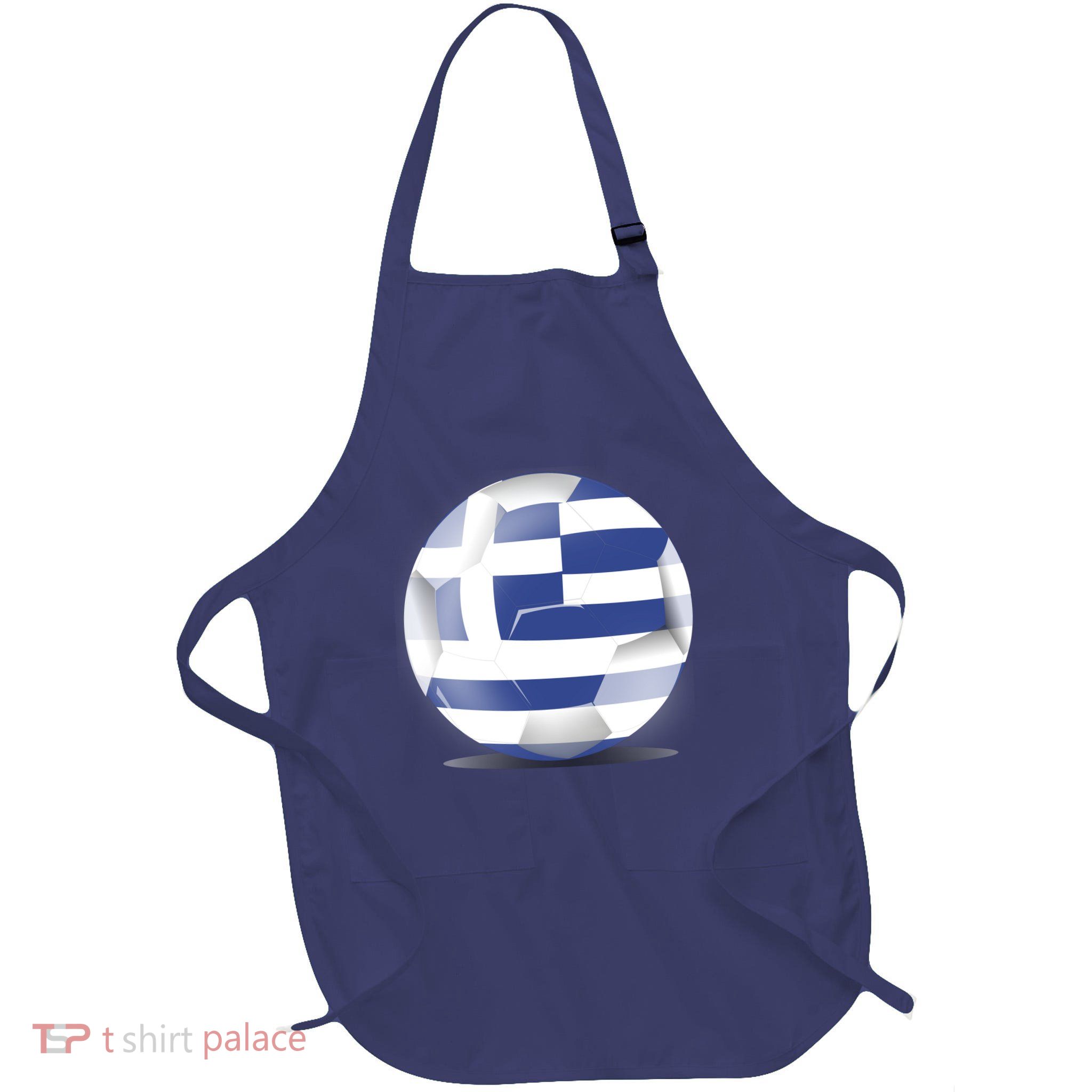 Soccer Ball Country Flag Greece Full-Length Apron With Pockets