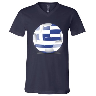 Soccer Ball Country Flag Greece V-Neck T-Shirt