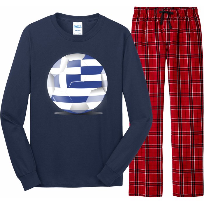 Soccer Ball Country Flag Greece Long Sleeve Pajama Set